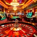 SHBET casino scene featuring players engaged in poker, vibrant roulette wheel, and classic slot machines.